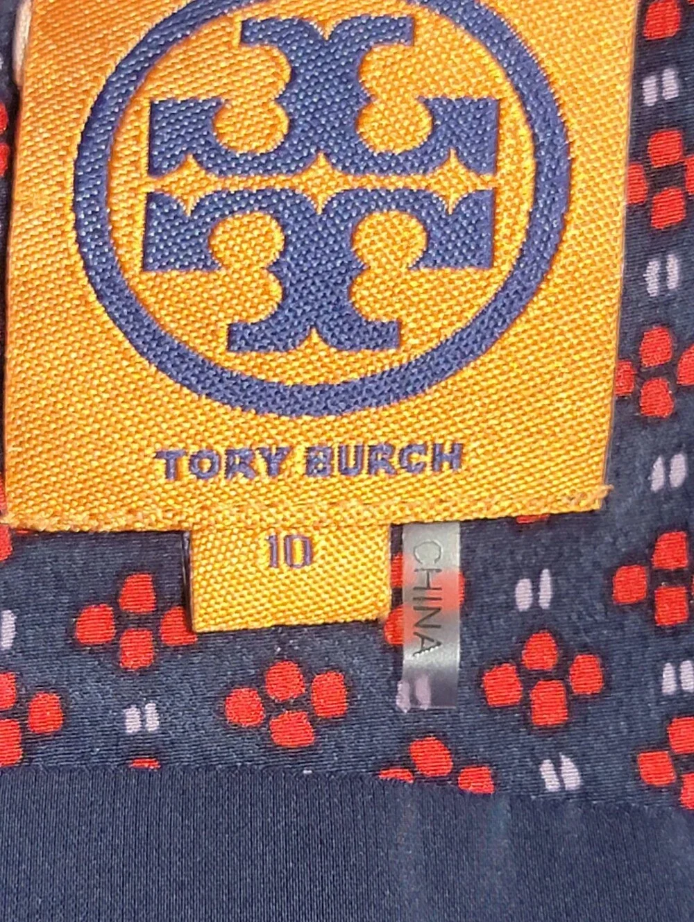 Tory Burch sleeveless blue red white floral pleated neck sheath dress women's 10